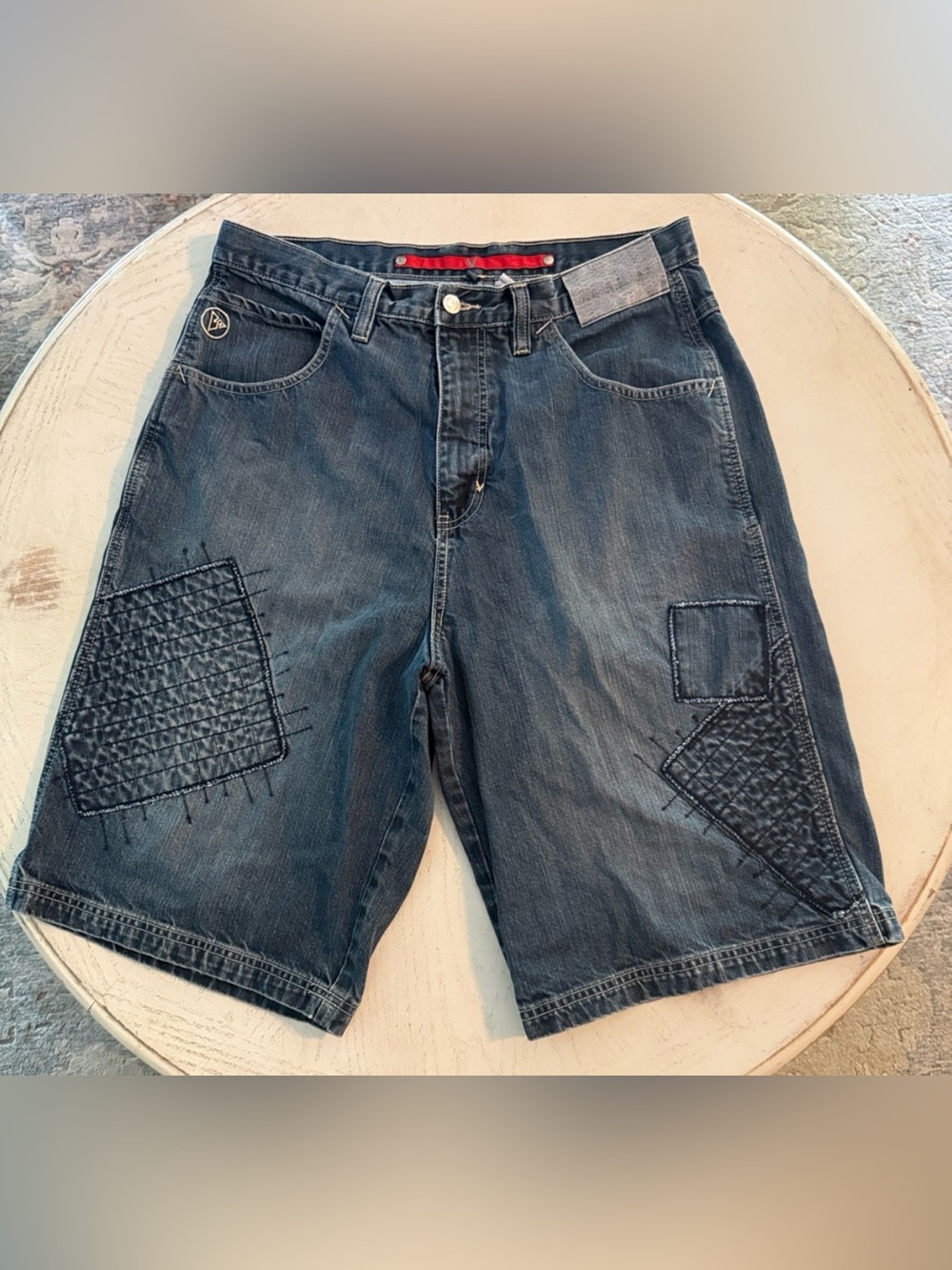 Vokal Patchwork Baggy Hiphop Streetwear Y2K Jean Shorts Jorts Quilted Panels 34